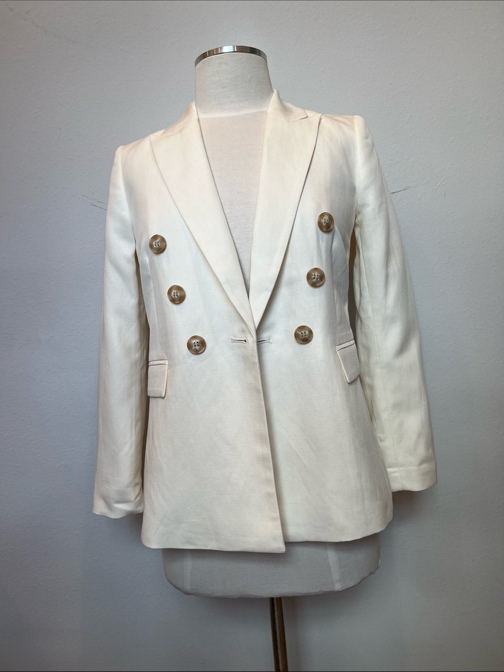 Double-Breasted Cream Women's Blazer Jacket